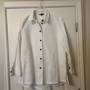 John Mark XL Crisp white button down shirt tunic with black knot buttons blouse